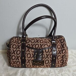 XOXO 90s Vintage Brown Velour Satchel with Faux Leather Accents